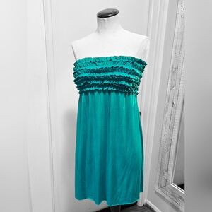 Xhilaration Strapless Ruffled Bust Tube Swim Cover-Up Dress Teal S